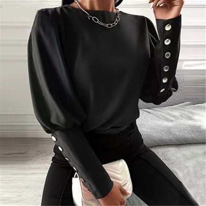 Women's Fashion Loose Casual Light Button Cage Sleeve Round Neck T-shirt-Blouses & Shirts-Zishirts