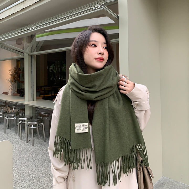 250g Solid Color Artificial Cashmere Scarf Thickened Warm Tassel Monochrome Shawl-Scarves & Wraps-Zishirts