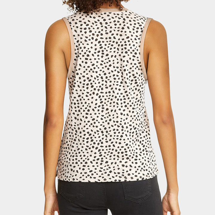 Leopard Print Round Neck Sleeveless Vest For Women-Blouses & Shirts-Zishirts