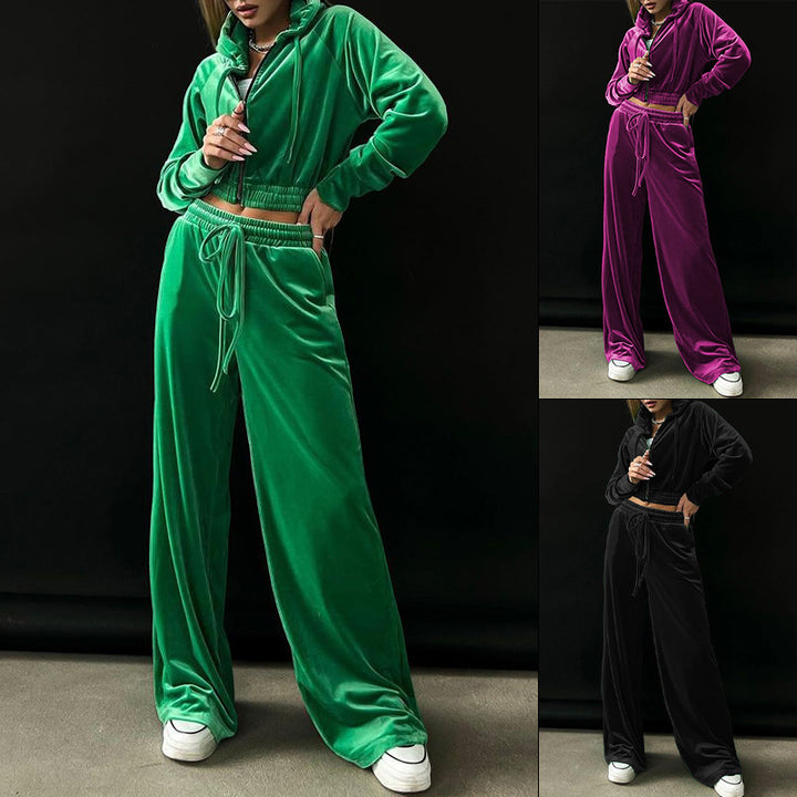 Women's Hoodie Gold Velvet Sports Casual Pants Suit-Women's Outerwear 2023-Zishirts