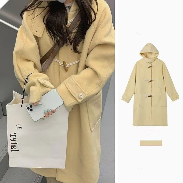 Women's Yellow Oxhorn Button Wool Coat-Jackets-Zishirts