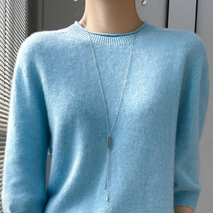 Spring Style Front Line Ready-made Garments Pure Wool Sweater Round Neck Curling Half Sleeve-Sweaters-Zishirts