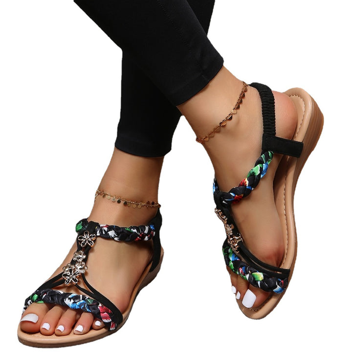 Women's Open Toe Sandals Made Of Color Block Fabric-Womens Footwear-Zishirts