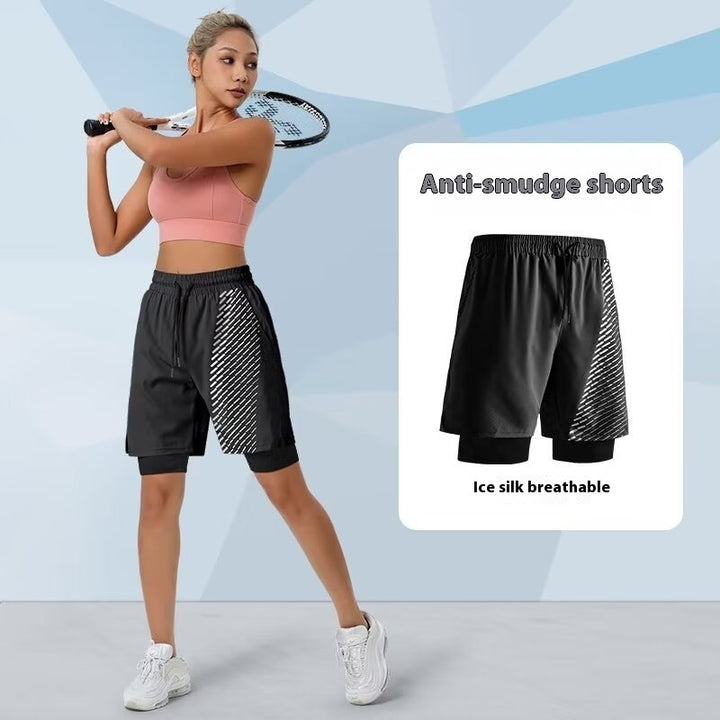 Lightweight Fake Two-piece Ice Silk Quick-drying Sports Shorts-Womens 2024 March-Zishirts