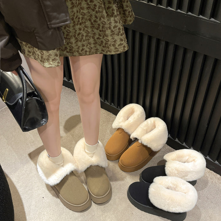 Winter Warm Snow Boots New Fashion Foldable Fleece Cotton Shoes For Women Plus Velvet And Thickened Plush Ankle Boots-Womens Footwear-Zishirts