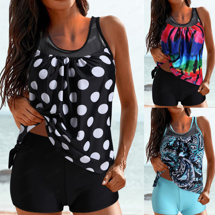 Mesh-paneled Tank Top And Shorts Two-piece Swimsuit-Suits & Sets-Zishirts