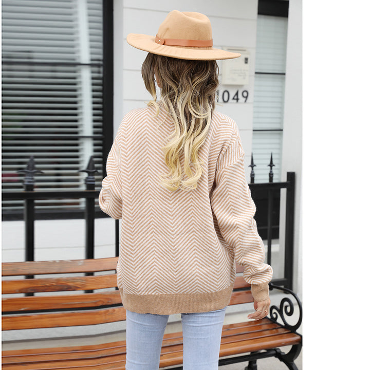 Women's Fashion Casual Cardigan Color Matching Button Sweater Top-Sweaters-Zishirts