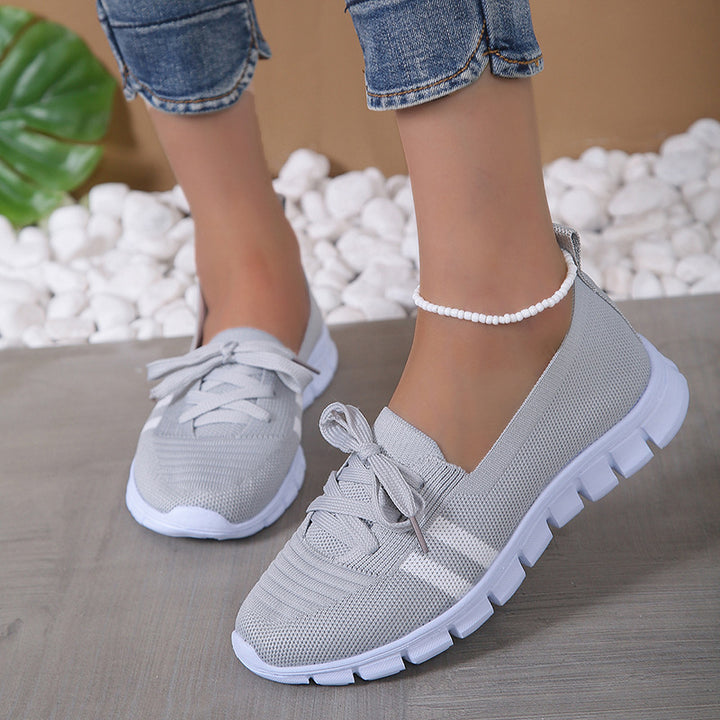 Casual Lace-up Mesh Shoes Preppy Flats Walking Running Sports Shoes Sneakers For Women-Womens Footwear-Zishirts