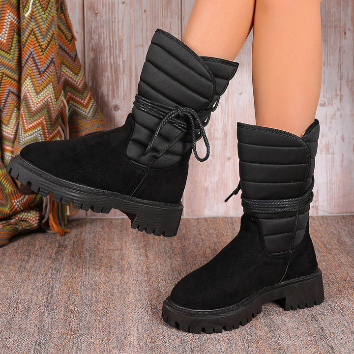 Fashion Mid-calf Snow Boots With Lace-up Design Winter Warm Thickened Low-heeled Boot Women's Casual Shoes Outdoor-4-Zishirts