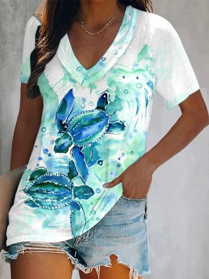 Women's Summer Turtle 3D Printed Top-Blouses & Shirts-Zishirts