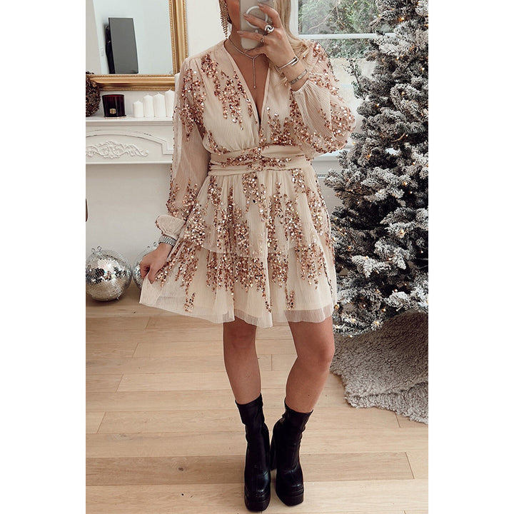 European And American Christmas Party Sequins Layered Dress INS Leisure-Lady Dresses-Zishirts