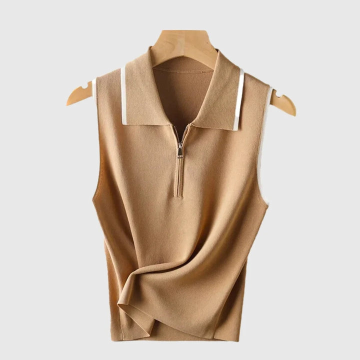 Casual Sweater Collar Size Women's Ice Silk French Style Vest Sleeveless-Womens 2024 March-Zishirts