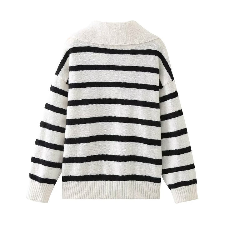 Autumn And Winter New Women's Clothing Loose Temperament Idle Style Striped Knitted Sweater-Women's Outerwear 2023-Zishirts