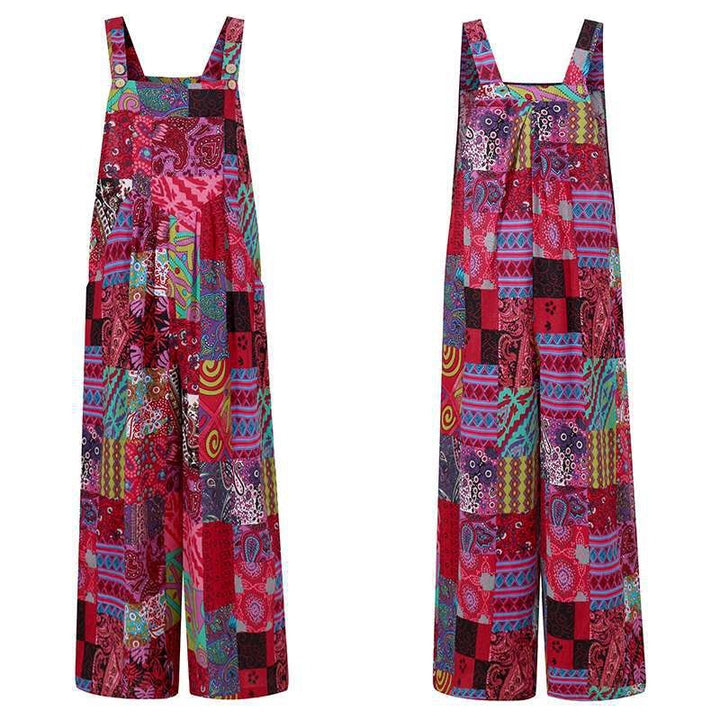 New Women's Ethnic Style Suspender Button Printing Jumpsuit-Womens 2024 March-Zishirts