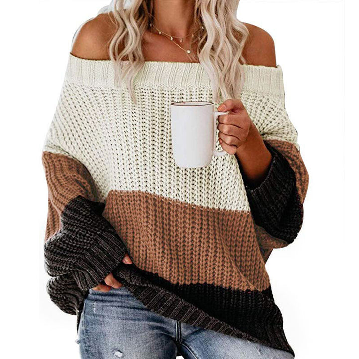 Women's Fashion Loose Casual Patchwork Stripes Knitwear-Sweaters-Zishirts