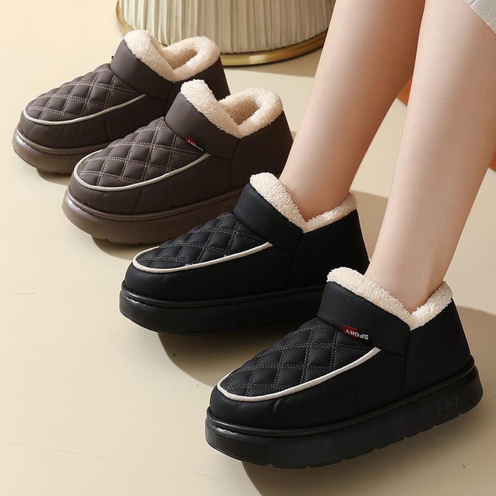 Winter Plush Cotton Shoes Warm Thick-bottom Waterproof Home Slippers All-match Indoor Outdoor Garden Shoes For Women-Womens Footwear-Zishirts