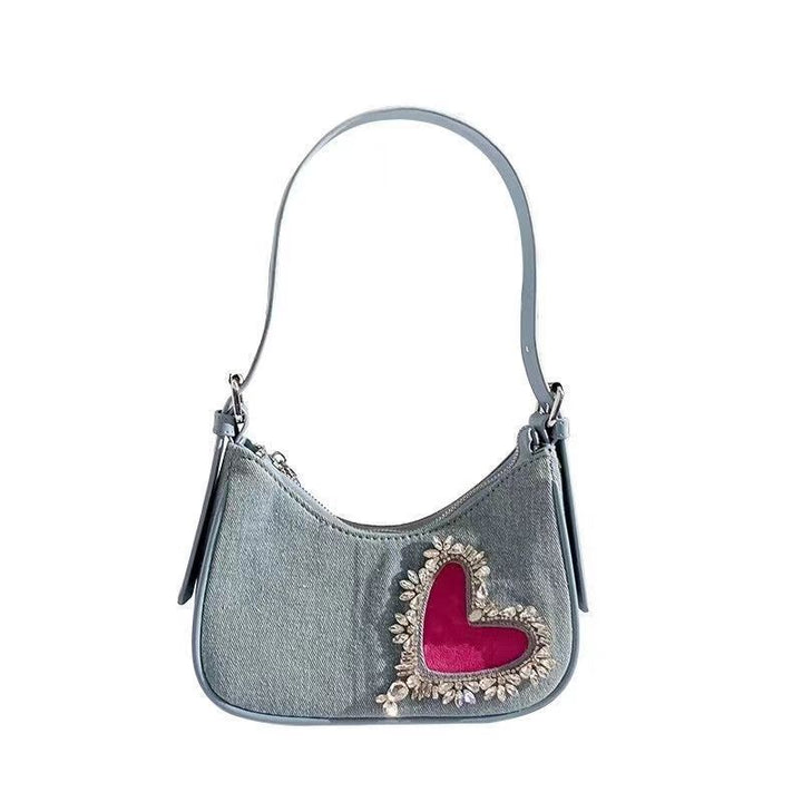 Denim Bag Women's Fashion One-shoulder Niche Diamond-Women's Bags-Zishirts