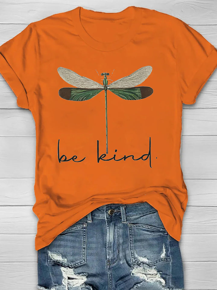 Round Neck White Loose Pullover Chic Dragonfly Short Sleeve-Womens 2024 March-Zishirts