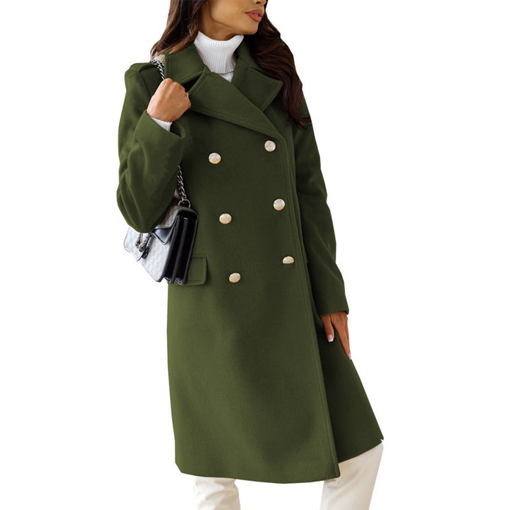 Women's New Simple Long Sleeve Lapel Double Breasted Woolen Coat-Jackets-Zishirts