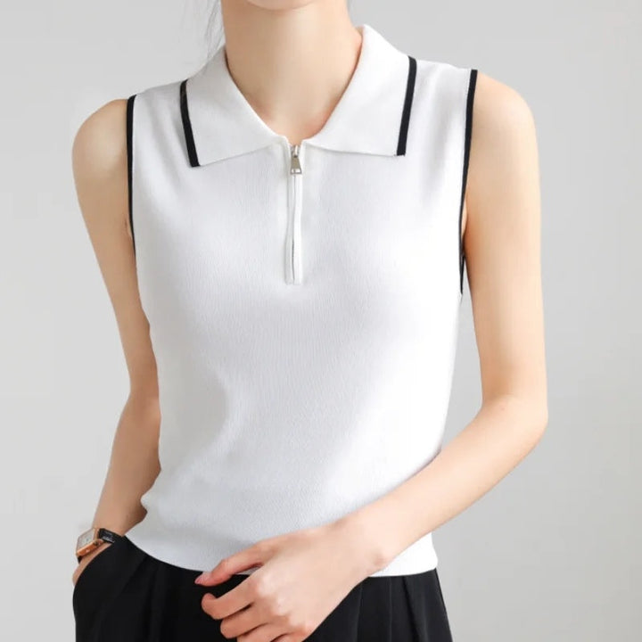 Casual Sweater Collar Size Women's Ice Silk French Style Vest Sleeveless-Womens 2024 March-Zishirts