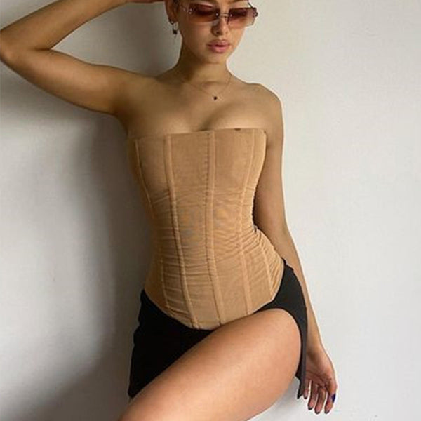 Skinny Sleeveless Tube Top Women Summer New Mesh Crop Corset Tank Party Streetwear Chest-Womens 2024 March-Zishirts