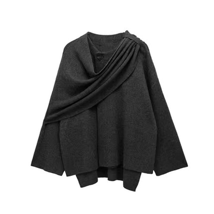 Solid Knitted Cardigan With Asymmetrical Scarf Design Fashion Short Coat Women Overcoat Jacket Winter-Jackets-Zishirts