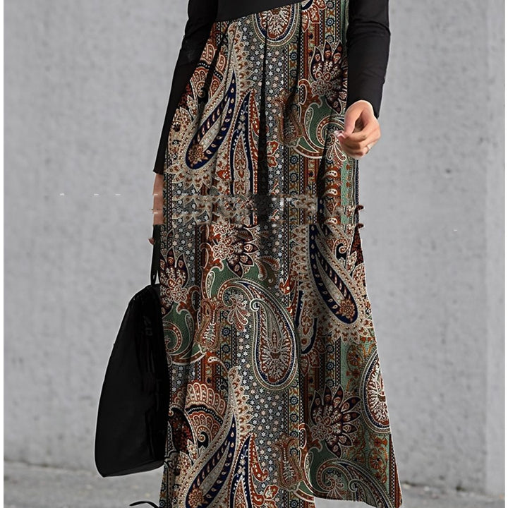 Diagonal Collar Stitching Printing Diagonal Collar Long Dress-Women's Outerwear 2023-Zishirts