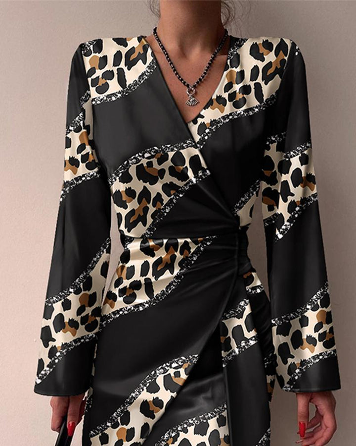 Women's Fashion Temperament Printed Long-sleeved Shirt Dress-Lady Dresses-Zishirts