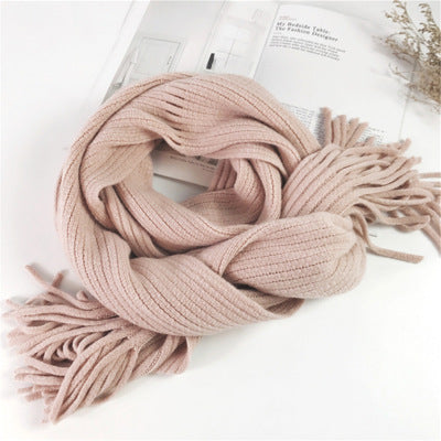 Thickened Warm Long Solid Color Tassel Knitted Wool Scarf-Scarves & Wraps-Zishirts