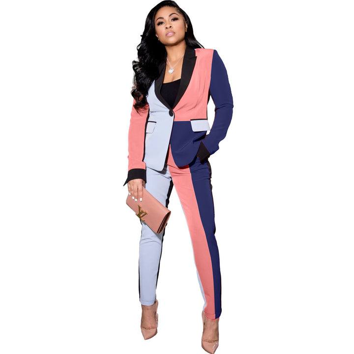 Women's Color Contrast Patchwork Fashion Suit Pants Two-piece Set-Suits & Sets-Zishirts