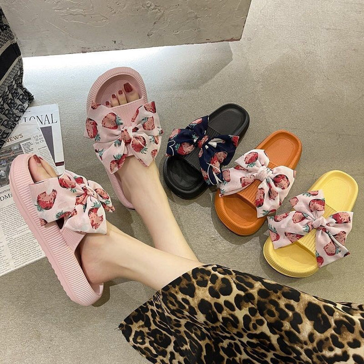 Women's Fashion Casual Strawberry Bow Casual Slippers-Womens Footwear-Zishirts