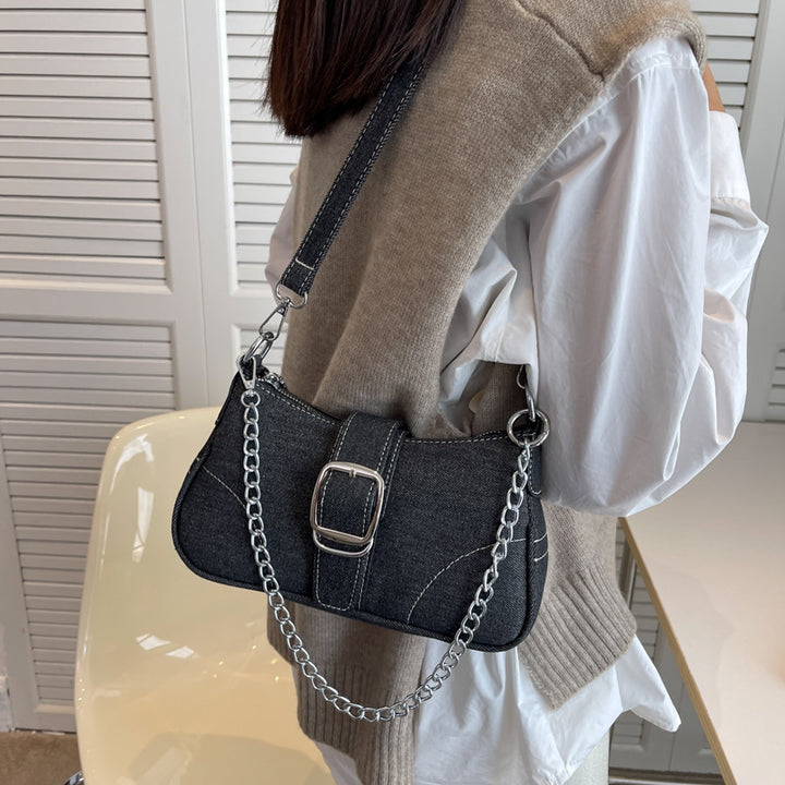 Denim Shoulder Bags Women's Fashion Chains Handbag Crossbody Bags Small Square Armpit Bag-Women's Bags-Zishirts