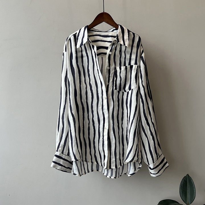 Vertical Striped Long-sleeved Shirt Lightweight Sun Protection Top-Blouses & Shirts-Zishirts