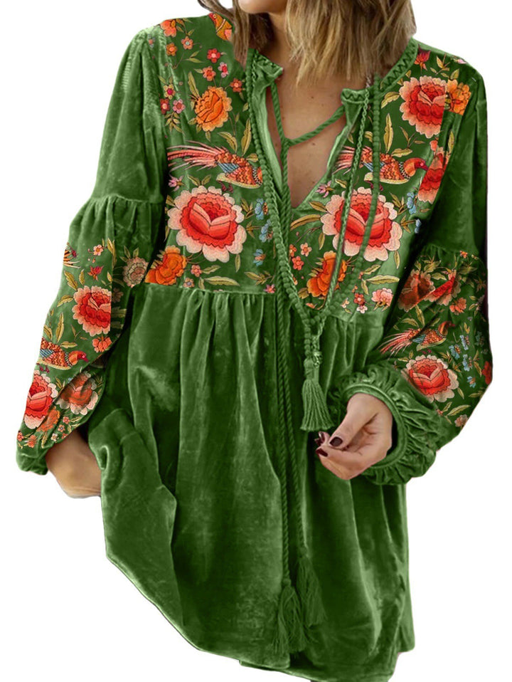 V-neck Knot Front Dart Flower Top-Women's Outerwear 2023-Zishirts