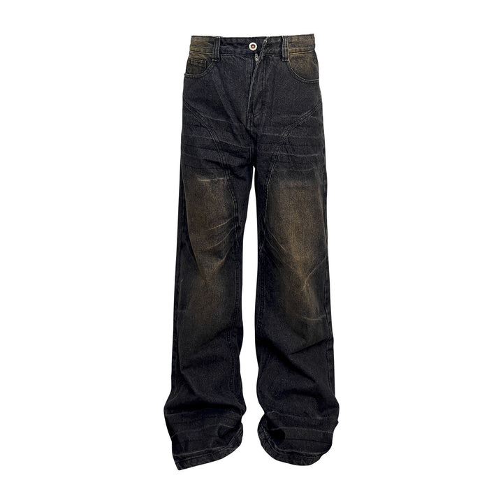 Washed Straight Dirty Mud Textured Deconstructed Jeans-Woman Jeans-Zishirts