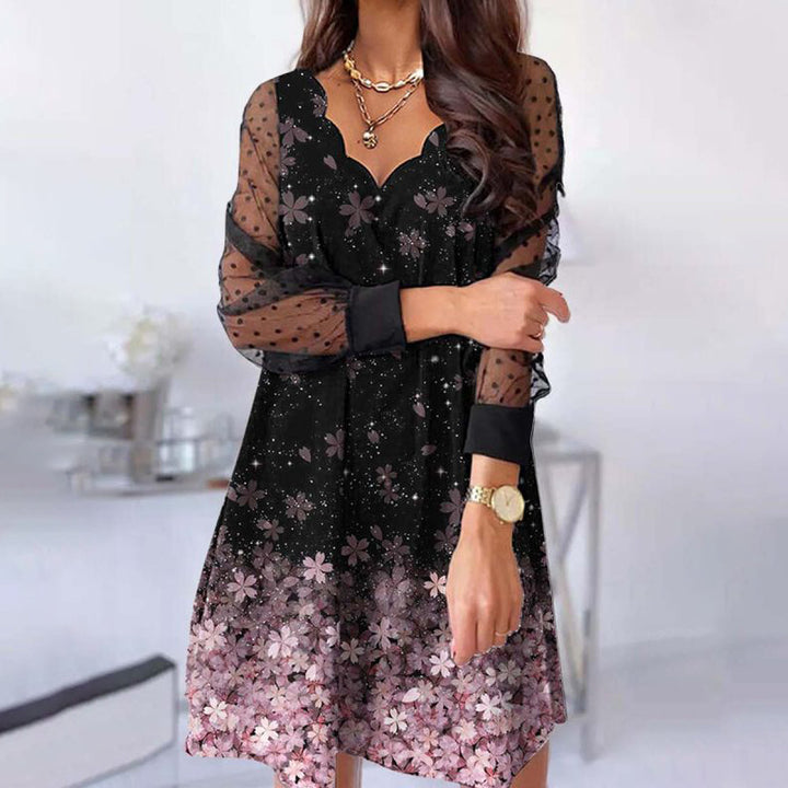 Casual Lace Long Sleeve Wave V-neck Dress-Lady Dresses-Zishirts