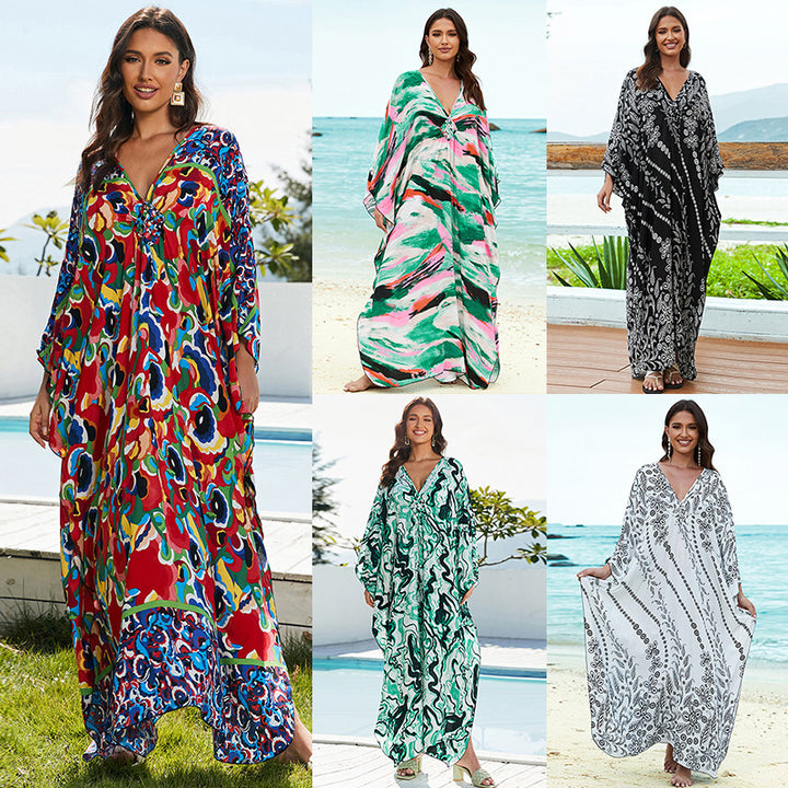 Cotton Beach Cover-up Vacation Sun Protection Long Dress-Womens 2024 March-Zishirts