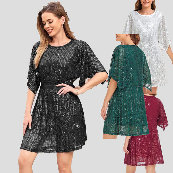 Women's Sequined Loose Slit Sleeve Casual Dress-Lady Dresses-Zishirts