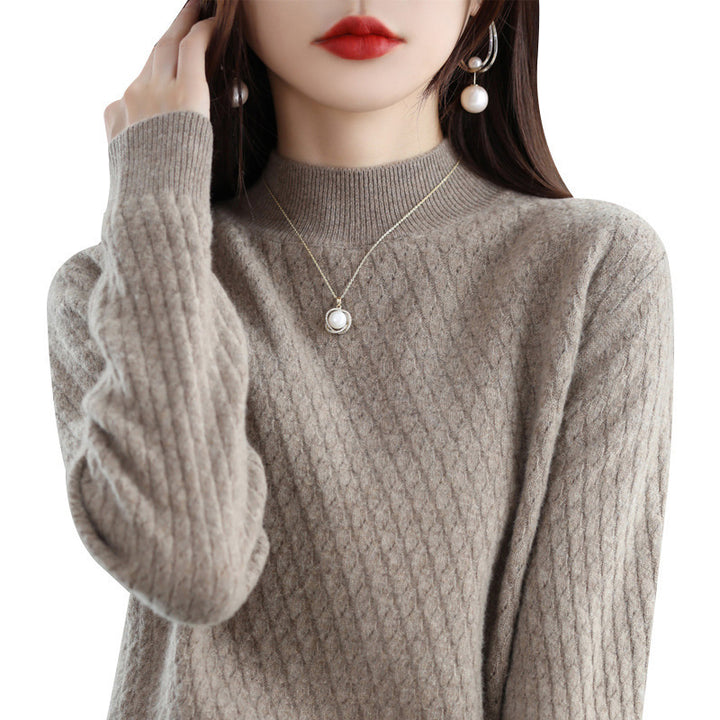 100 Pure Wool Women's Half Turtleneck Knitted Bottoming Shirt Sweater-Sweaters-Zishirts