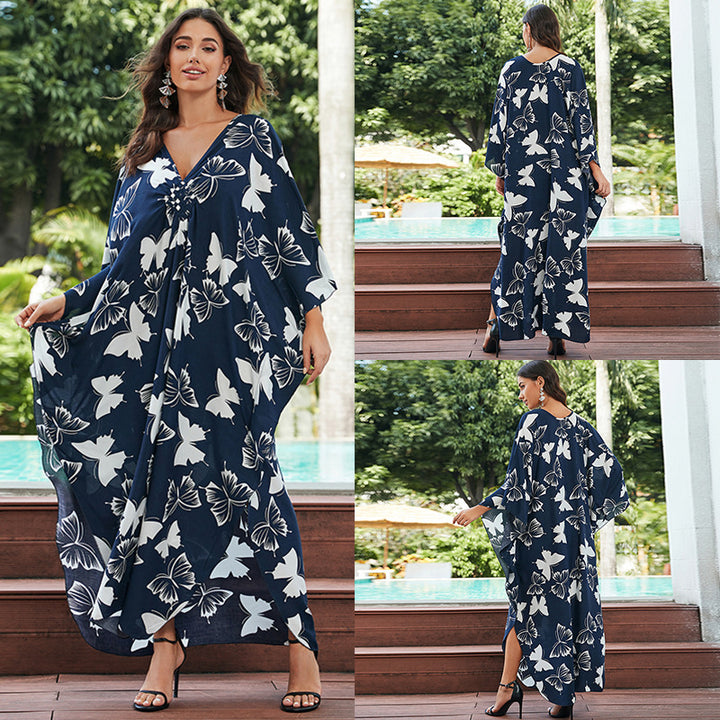 Cotton Beach Cover-up Vacation Sun Protection Long Dress-Womens 2024 March-Zishirts