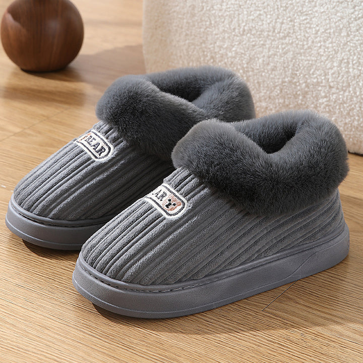 Winter Warm House Slippers Woman Plush Covered Heel Cotton Shoes Indoor And Outdoor Thick-soled Non-slip Fluffy Slippers For Men-Womens Footwear-Zishirts