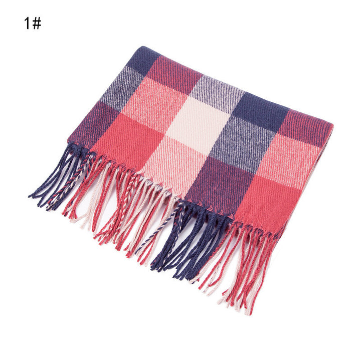 Autumn And Winter Cashmere-like Red Plaid Double-sided Color Plaid Tassel Scarf-Scarves & Wraps-Zishirts