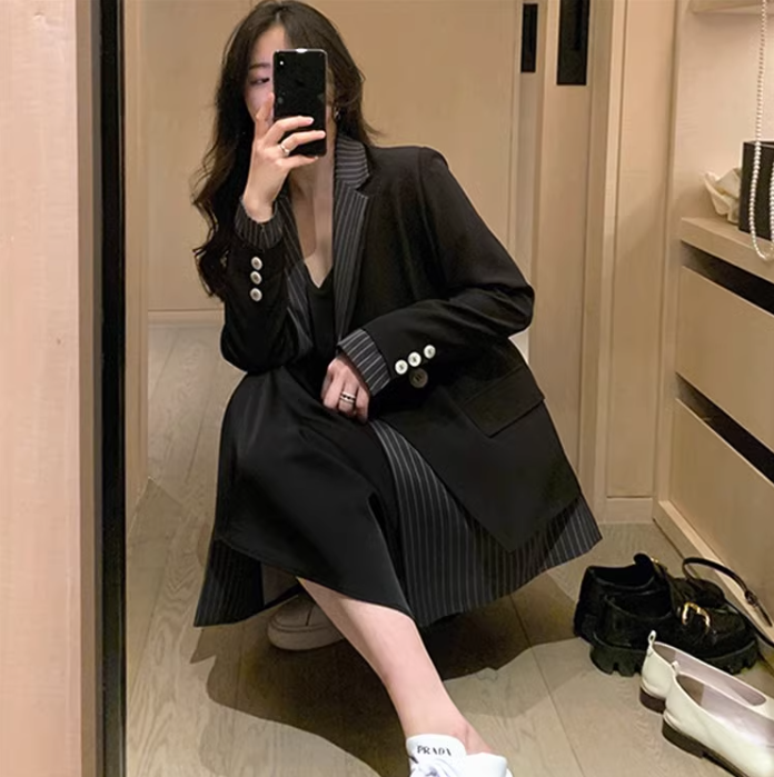 Design Sense Fried Street Black Suit Jacket Korean Style Loose British Style Small Suit-Jackets-Zishirts