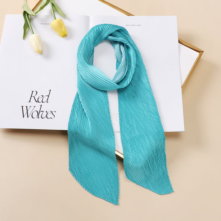 Color Blocking Small Ribbon Scarf Women's Pleated Hair Band-Scarves & Wraps-Zishirts