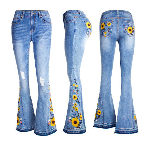 Women's Flared Jeans Women's 3D Embroidery-Woman Jeans-Zishirts