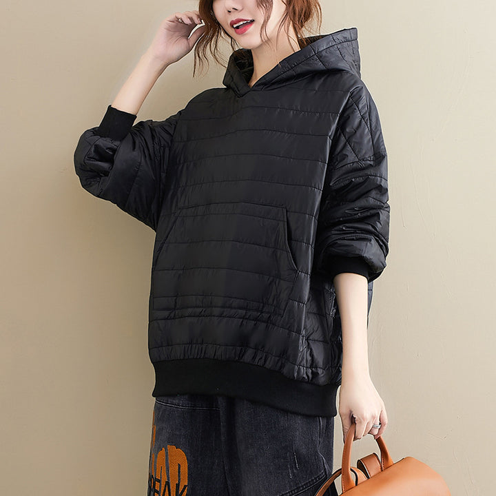 Winter New All-match Preppy Style Solid Color Hooded Loose Long-sleeved Cotton Jacket Jacket Women-Jackets-Zishirts