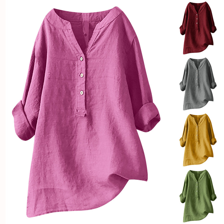 Loose Solid Color Cotton And Linen Top Shirt-Blouses & Shirts-Zishirts