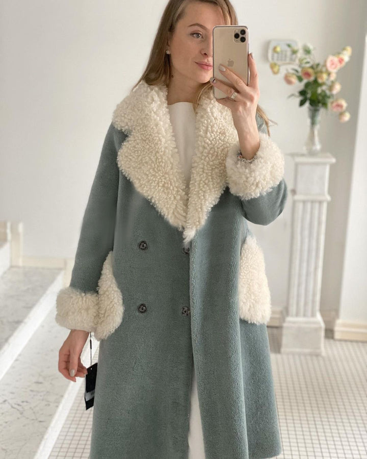 Lamb Wool Long Lapel Pocket Jacket Simple Women's Clothing-Jackets-Zishirts