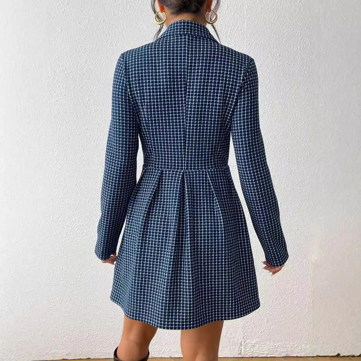 Fashion Plaid Temperament Commute V-neck Long Sleeve Skirt Coat-Jackets-Zishirts