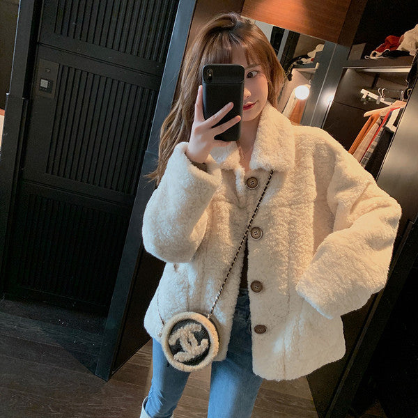 Berber Fleece Coat Women's Autumn And Winter New Loose Long-sleeved Thickened Short Korean Style All-matching-Women's Outerwear 2023-Zishirts